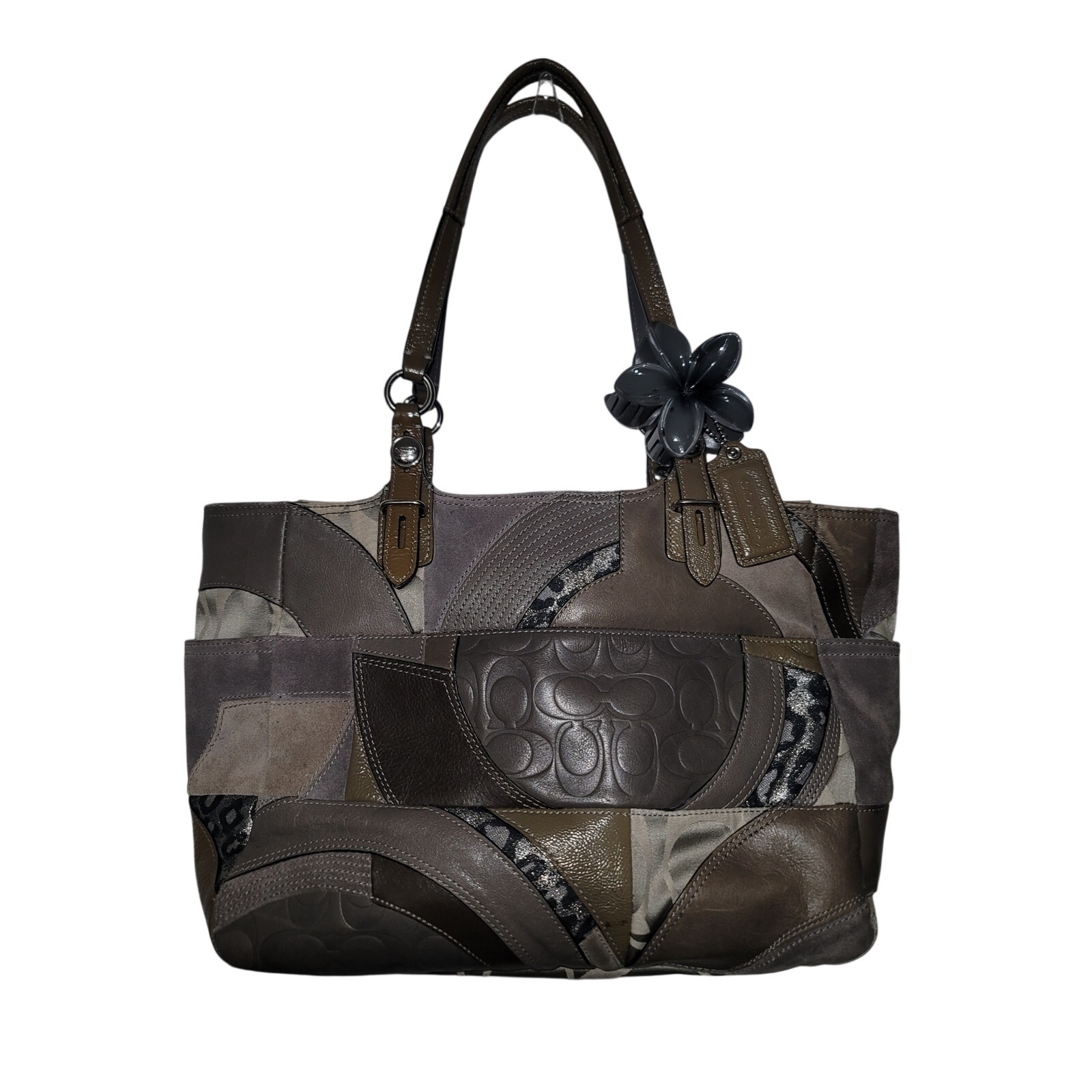Vintage Coach Ocelot Gray Patchwork Tote Bag